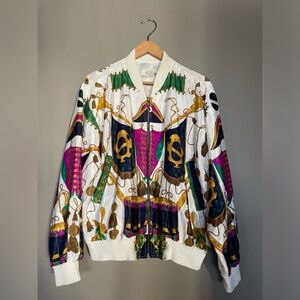 Glatt fashion Patterned White Bomber Jacket with Gold & Jewel Tones